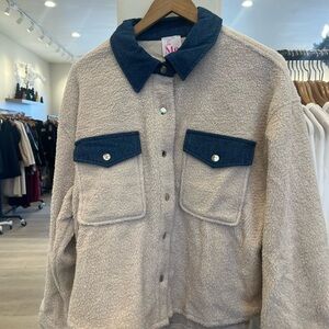 So Me Beige Sherpa Jacket with Blue Denim Details